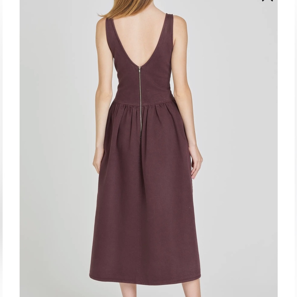 WAYF Amelia Denim Midi Dress Brown Women’s Medium 🤎 - Picture 2 of 11